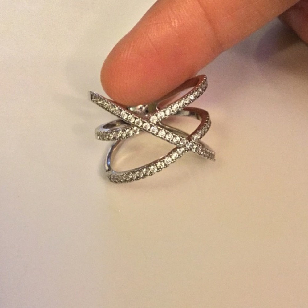 Sterling Forever Sterling Silver CZ Criss X Ring - Picture 7 of 8